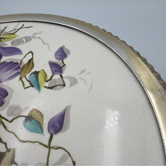 Vintage Brass Plated Footed Trivet Cherub Angel Feet Floral Tile Hot Plate - Picture 8 of 13